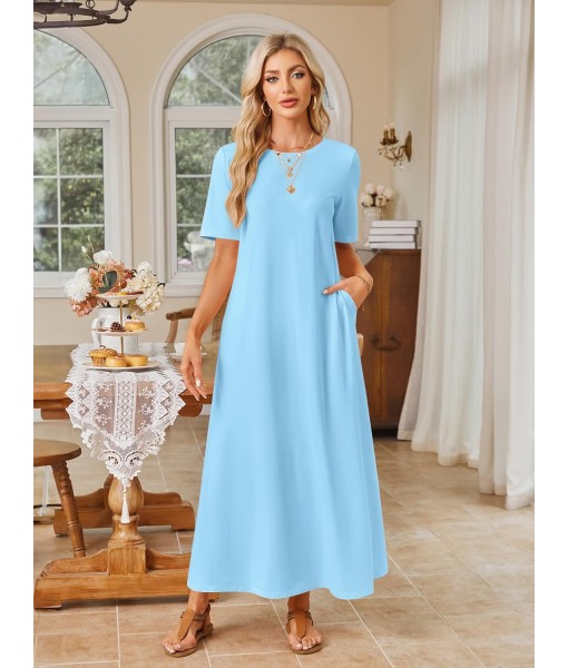 MEROKEETY Women's 2025 Summer Maxi Dress Casual Short Sleeve Beach Vacation Crewneck Basic Long T Shirt Dresses