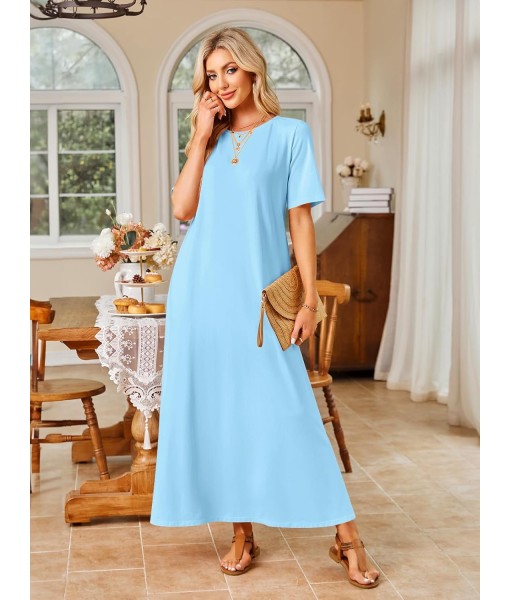 MEROKEETY Women's 2025 Summer Maxi Dress Casual Short Sleeve Beach Vacation Crewneck Basic Long T Shirt Dresses