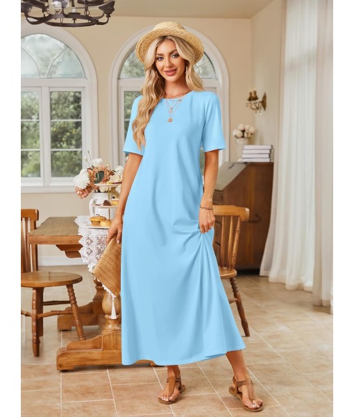 MEROKEETY Women's 2025 Summer Maxi Dress Casual Short Sleeve Beach Vacation Crewneck Basic Long T Shirt Dresses