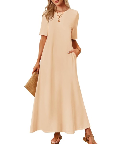 MEROKEETY Women's 2025 Summer Maxi Dress Casual Short Sleeve Beach Vacation Crewneck Basic Long T Shirt Dresses
