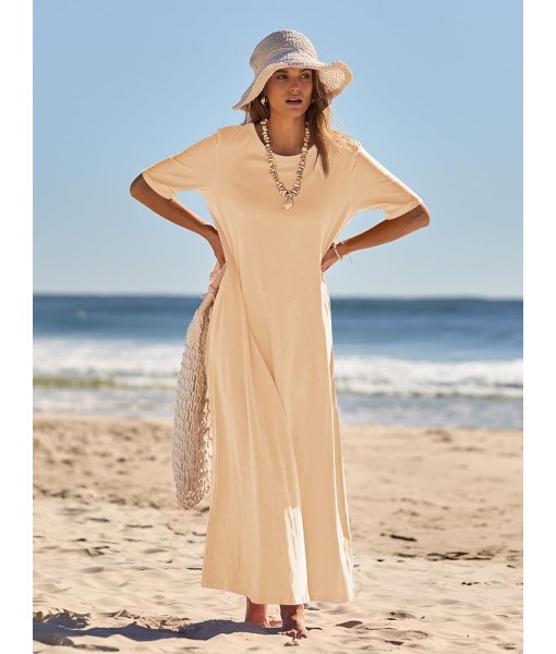 MEROKEETY Women's 2025 Summer Maxi Dress Casual Short Sleeve Beach Vacation Crewneck Basic Long T Shirt Dresses