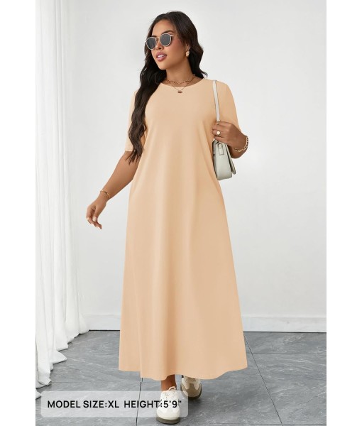 MEROKEETY Women's 2025 Summer Maxi Dress Casual Short Sleeve Beach Vacation Crewneck Basic Long T Shirt Dresses