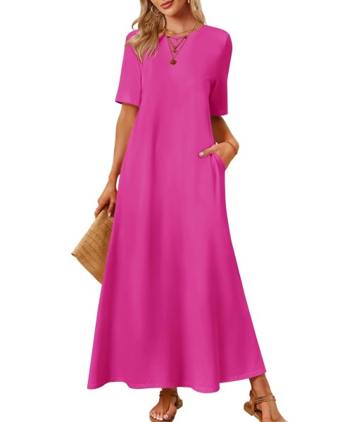 MEROKEETY Women's 2025 Summer Maxi Dress Casual Short Sleeve Beach Vacation Crewneck Basic Long T Shirt Dresses