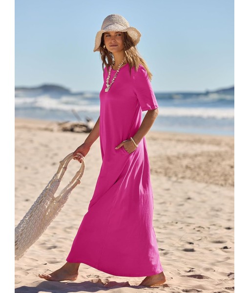 MEROKEETY Women's 2025 Summer Maxi Dress Casual Short Sleeve Beach Vacation Crewneck Basic Long T Shirt Dresses