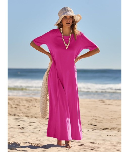 MEROKEETY Women's 2025 Summer Maxi Dress Casual Short Sleeve Beach Vacation Crewneck Basic Long T Shirt Dresses