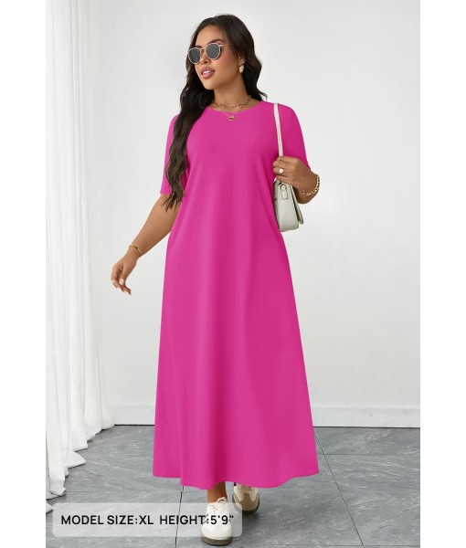 MEROKEETY Women's 2025 Summer Maxi Dress Casual Short Sleeve Beach Vacation Crewneck Basic Long T Shirt Dresses