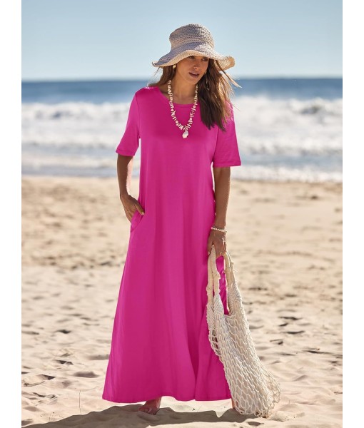 MEROKEETY Women's 2025 Summer Maxi Dress Casual Short Sleeve Beach Vacation Crewneck Basic Long T Shirt Dresses