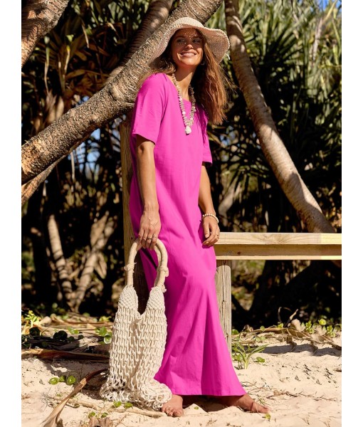 MEROKEETY Women's 2025 Summer Maxi Dress Casual Short Sleeve Beach Vacation Crewneck Basic Long T Shirt Dresses