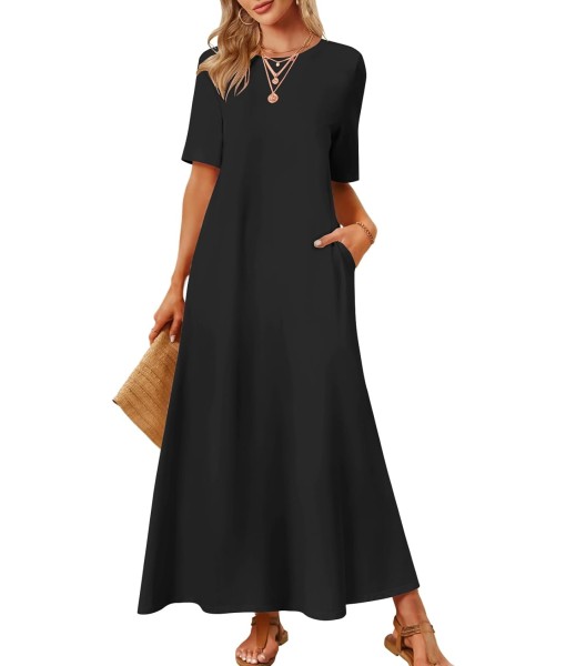 MEROKEETY Women's 2025 Summer Maxi Dress Casual Short Sleeve Beach Vacation Crewneck Basic Long T Shirt Dresses
