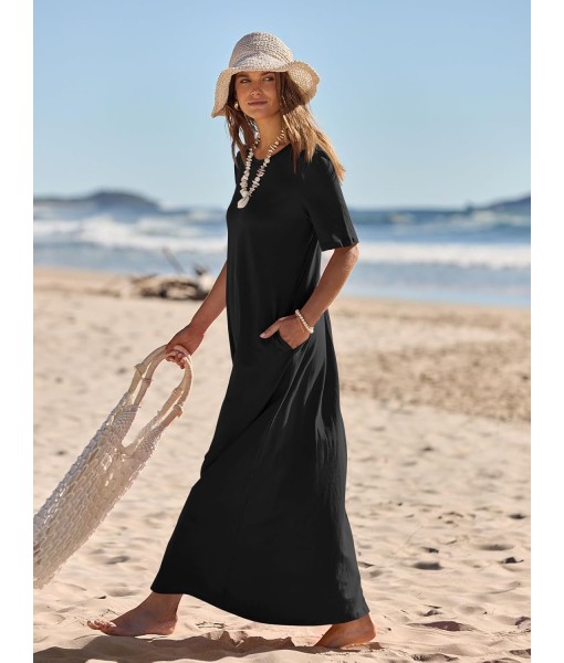 MEROKEETY Women's 2025 Summer Maxi Dress Casual Short Sleeve Beach Vacation Crewneck Basic Long T Shirt Dresses