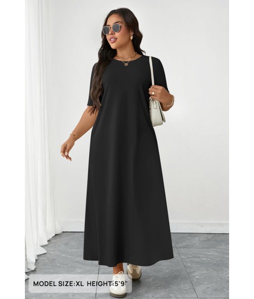 MEROKEETY Women's 2025 Summer Maxi Dress Casual Short Sleeve Beach Vacation Crewneck Basic Long T Shirt Dresses