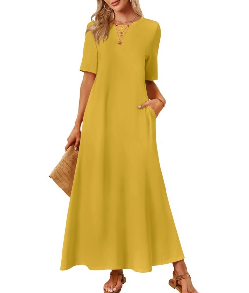 MEROKEETY Women's 2025 Summer Maxi Dress Casual Short Sleeve Beach Vacation Crewneck Basic Long T Shirt Dresses