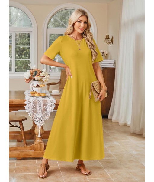 MEROKEETY Women's 2025 Summer Maxi Dress Casual Short Sleeve Beach Vacation Crewneck Basic Long T Shirt Dresses