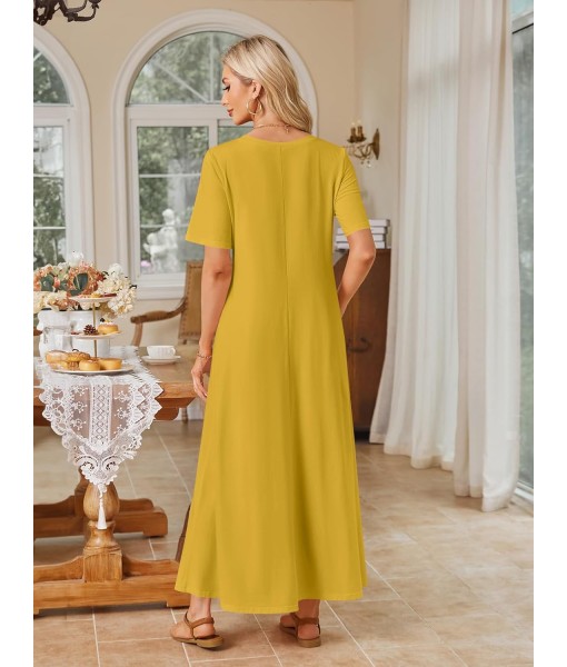 MEROKEETY Women's 2025 Summer Maxi Dress Casual Short Sleeve Beach Vacation Crewneck Basic Long T Shirt Dresses