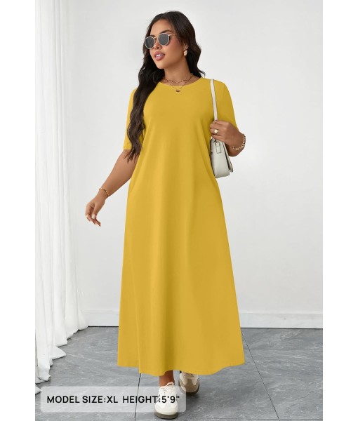 MEROKEETY Women's 2025 Summer Maxi Dress Casual Short Sleeve Beach Vacation Crewneck Basic Long T Shirt Dresses
