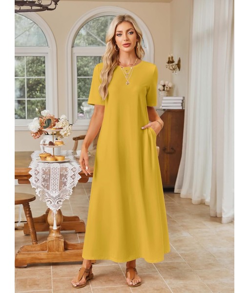 MEROKEETY Women's 2025 Summer Maxi Dress Casual Short Sleeve Beach Vacation Crewneck Basic Long T Shirt Dresses