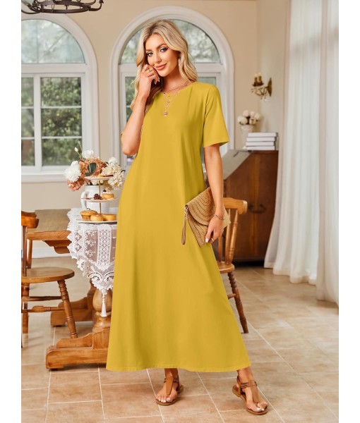 MEROKEETY Women's 2025 Summer Maxi Dress Casual Short Sleeve Beach Vacation Crewneck Basic Long T Shirt Dresses