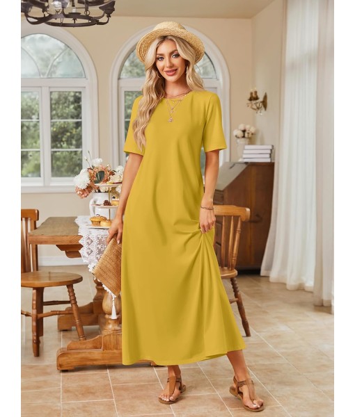 MEROKEETY Women's 2025 Summer Maxi Dress Casual Short Sleeve Beach Vacation Crewneck Basic Long T Shirt Dresses