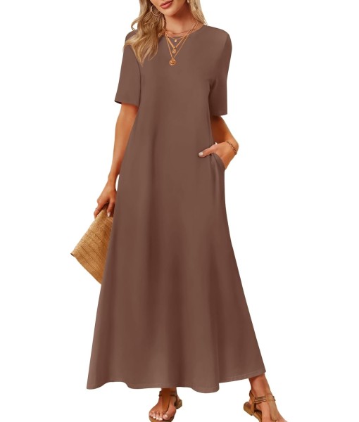 MEROKEETY Women's 2025 Summer Maxi Dress Casual Short Sleeve Beach Vacation Crewneck Basic Long T Shirt Dresses
