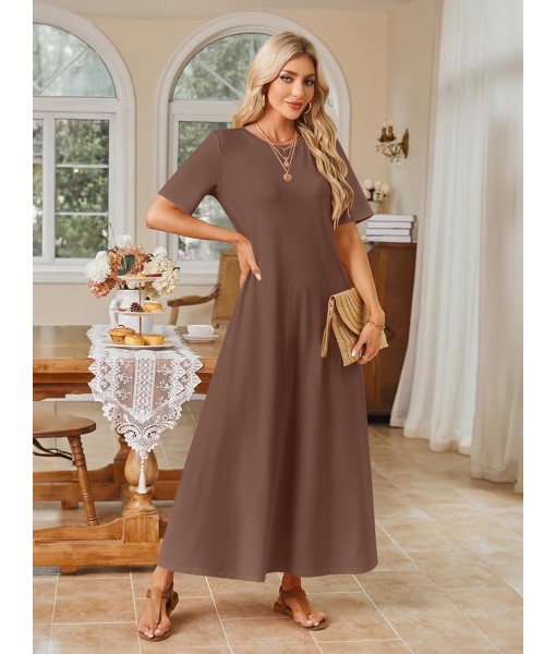 MEROKEETY Women's 2025 Summer Maxi Dress Casual Short Sleeve Beach Vacation Crewneck Basic Long T Shirt Dresses