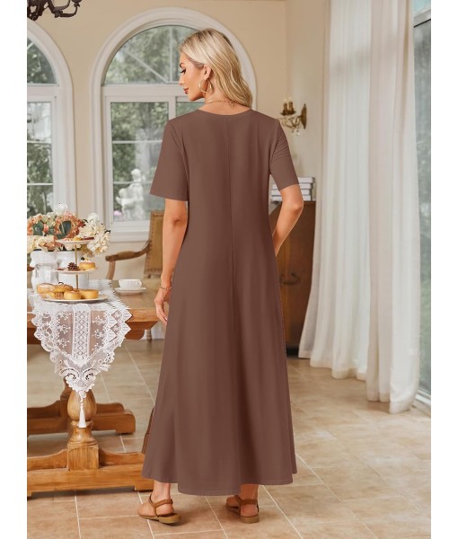 MEROKEETY Women's 2025 Summer Maxi Dress Casual Short Sleeve Beach Vacation Crewneck Basic Long T Shirt Dresses