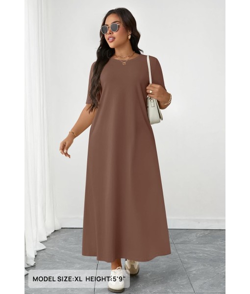 MEROKEETY Women's 2025 Summer Maxi Dress Casual Short Sleeve Beach Vacation Crewneck Basic Long T Shirt Dresses