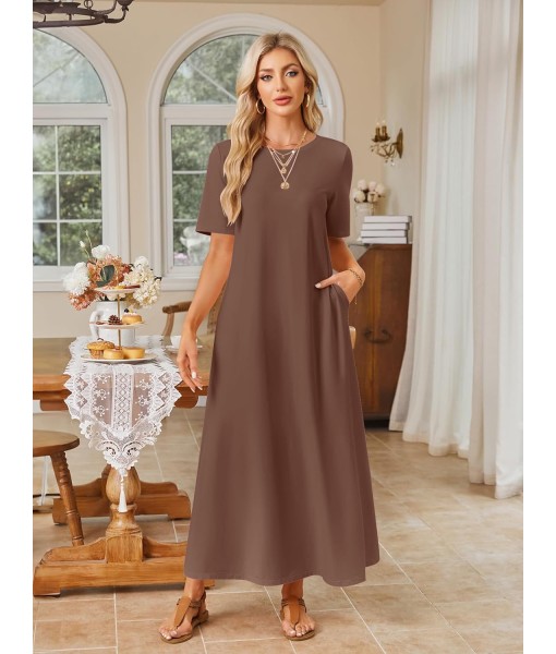 MEROKEETY Women's 2025 Summer Maxi Dress Casual Short Sleeve Beach Vacation Crewneck Basic Long T Shirt Dresses