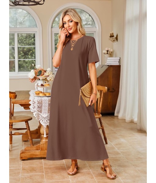 MEROKEETY Women's 2025 Summer Maxi Dress Casual Short Sleeve Beach Vacation Crewneck Basic Long T Shirt Dresses