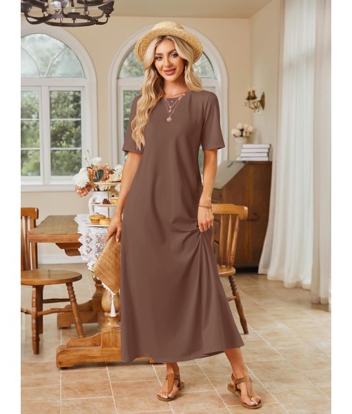 MEROKEETY Women's 2025 Summer Maxi Dress Casual Short Sleeve Beach Vacation Crewneck Basic Long T Shirt Dresses