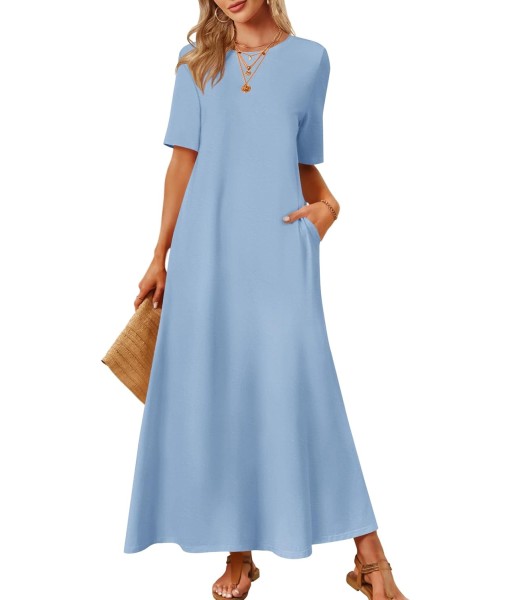 MEROKEETY Women's 2025 Summer Maxi Dress Casual Short Sleeve Beach Vacation Crewneck Basic Long T Shirt Dresses