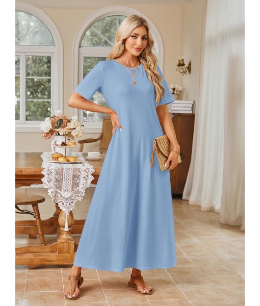MEROKEETY Women's 2025 Summer Maxi Dress Casual Short Sleeve Beach Vacation Crewneck Basic Long T Shirt Dresses