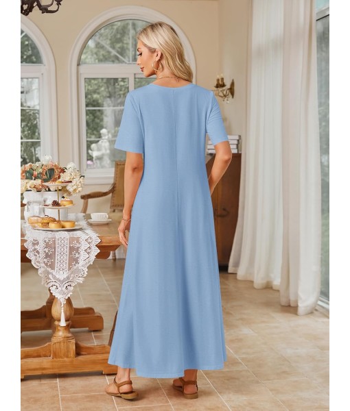 MEROKEETY Women's 2025 Summer Maxi Dress Casual Short Sleeve Beach Vacation Crewneck Basic Long T Shirt Dresses