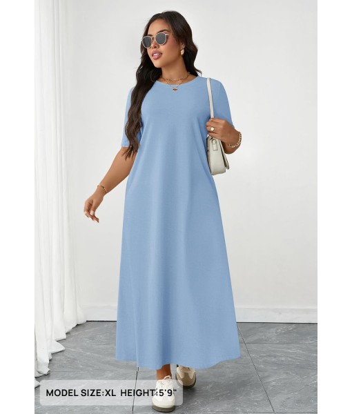 MEROKEETY Women's 2025 Summer Maxi Dress Casual Short Sleeve Beach Vacation Crewneck Basic Long T Shirt Dresses