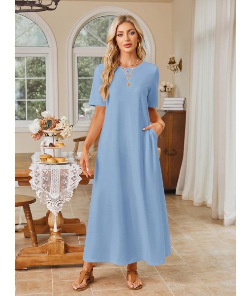 MEROKEETY Women's 2025 Summer Maxi Dress Casual Short Sleeve Beach Vacation Crewneck Basic Long T Shirt Dresses