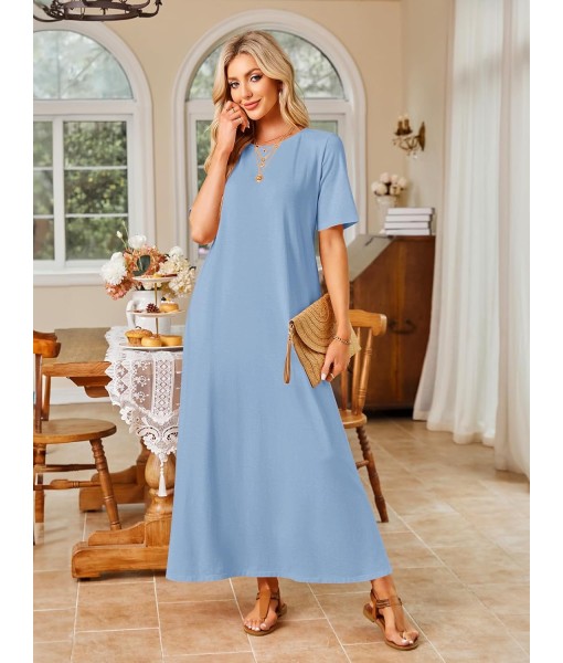 MEROKEETY Women's 2025 Summer Maxi Dress Casual Short Sleeve Beach Vacation Crewneck Basic Long T Shirt Dresses