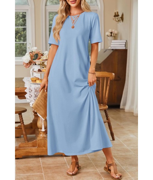 MEROKEETY Women's 2025 Summer Maxi Dress Casual Short Sleeve Beach Vacation Crewneck Basic Long T Shirt Dresses
