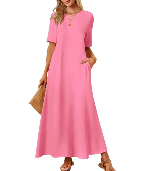 MEROKEETY Women's 2025 Summer Maxi Dress Casual Short Sleeve Beach Vacation Crewneck Basic Long T Shirt Dresses
