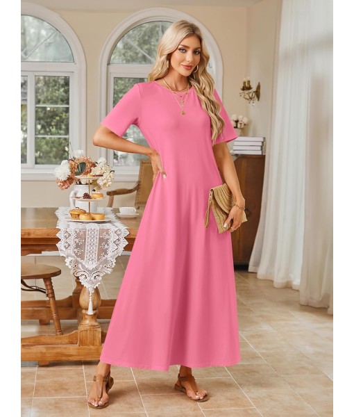 MEROKEETY Women's 2025 Summer Maxi Dress Casual Short Sleeve Beach Vacation Crewneck Basic Long T Shirt Dresses