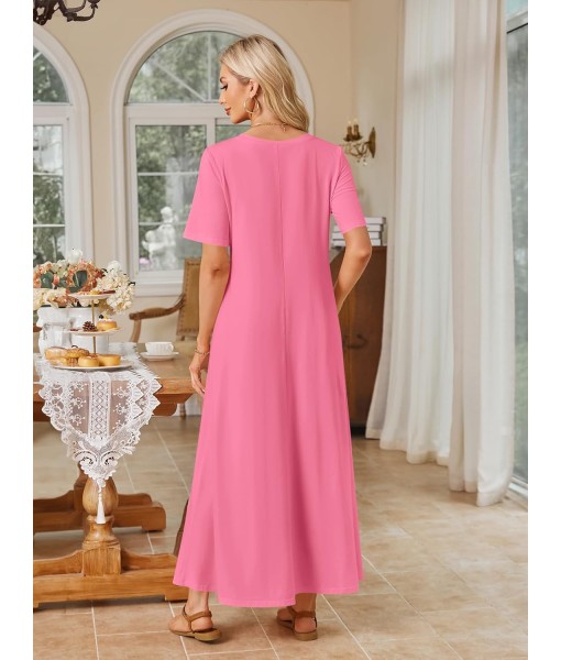 MEROKEETY Women's 2025 Summer Maxi Dress Casual Short Sleeve Beach Vacation Crewneck Basic Long T Shirt Dresses
