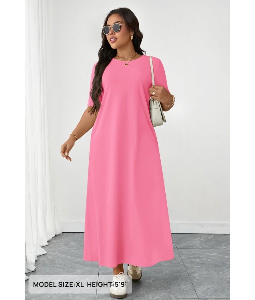 MEROKEETY Women's 2025 Summer Maxi Dress Casual Short Sleeve Beach Vacation Crewneck Basic Long T Shirt Dresses