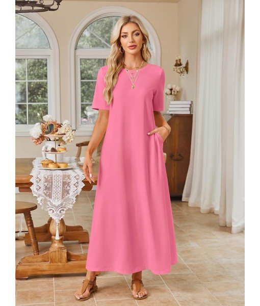 MEROKEETY Women's 2025 Summer Maxi Dress Casual Short Sleeve Beach Vacation Crewneck Basic Long T Shirt Dresses