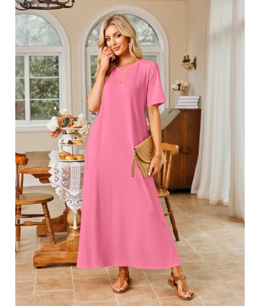 MEROKEETY Women's 2025 Summer Maxi Dress Casual Short Sleeve Beach Vacation Crewneck Basic Long T Shirt Dresses