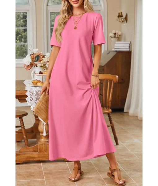 MEROKEETY Women's 2025 Summer Maxi Dress Casual Short Sleeve Beach Vacation Crewneck Basic Long T Shirt Dresses