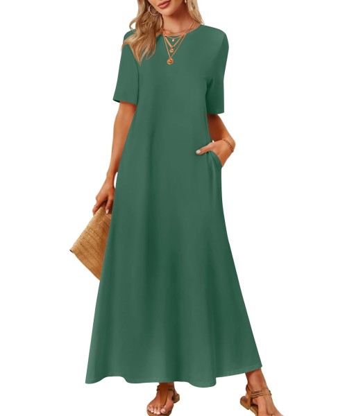 MEROKEETY Women's 2025 Summer Maxi Dress Casual Short Sleeve Beach Vacation Crewneck Basic Long T Shirt Dresses
