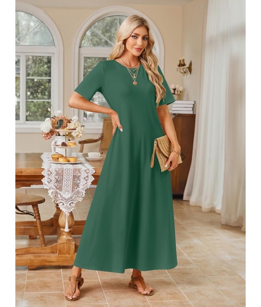 MEROKEETY Women's 2025 Summer Maxi Dress Casual Short Sleeve Beach Vacation Crewneck Basic Long T Shirt Dresses