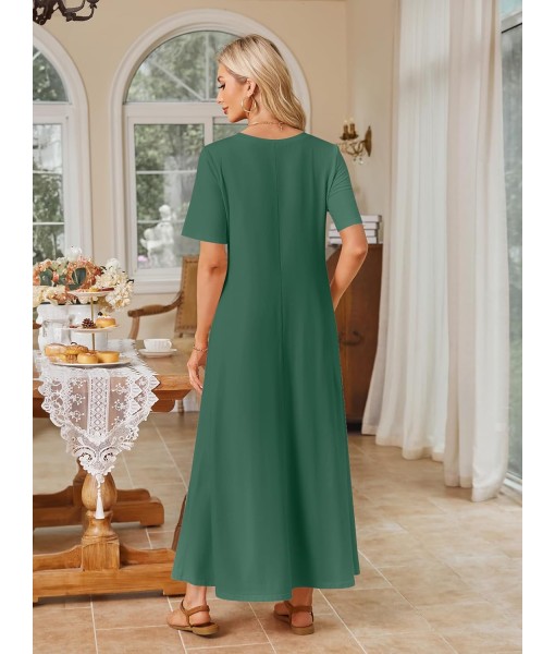 MEROKEETY Women's 2025 Summer Maxi Dress Casual Short Sleeve Beach Vacation Crewneck Basic Long T Shirt Dresses