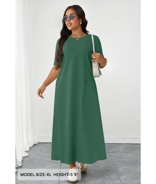 MEROKEETY Women's 2025 Summer Maxi Dress Casual Short Sleeve Beach Vacation Crewneck Basic Long T Shirt Dresses