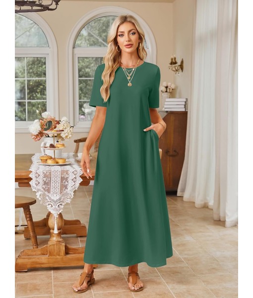 MEROKEETY Women's 2025 Summer Maxi Dress Casual Short Sleeve Beach Vacation Crewneck Basic Long T Shirt Dresses