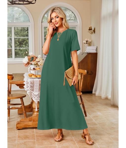 MEROKEETY Women's 2025 Summer Maxi Dress Casual Short Sleeve Beach Vacation Crewneck Basic Long T Shirt Dresses