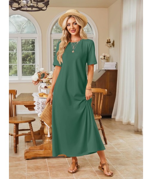 MEROKEETY Women's 2025 Summer Maxi Dress Casual Short Sleeve Beach Vacation Crewneck Basic Long T Shirt Dresses